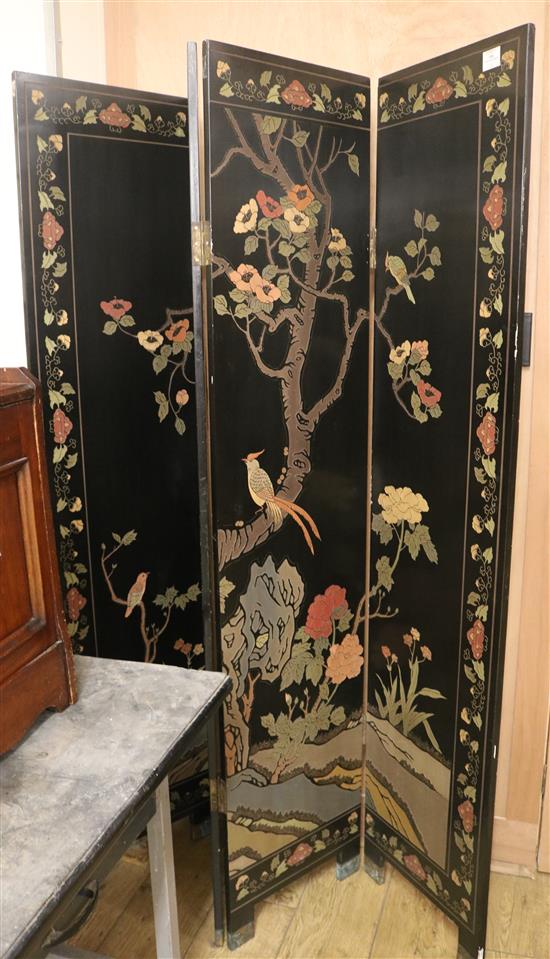 A four fold Oriental screen, H.183.5cm